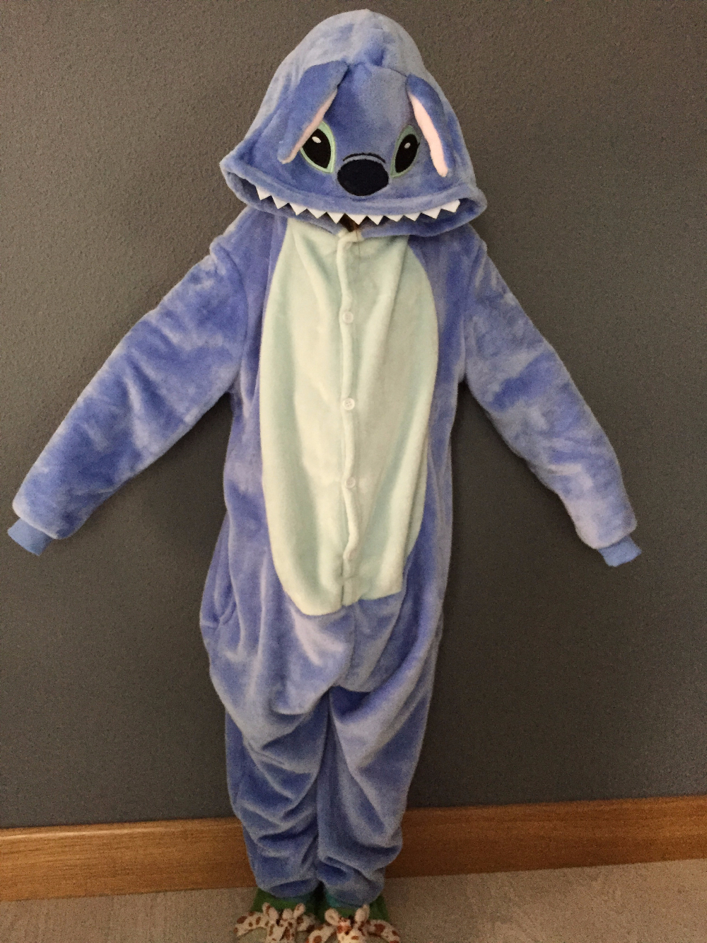 Free Shipping Blue And Pink Stitch Cosplay Anime Animal Pajamas Costume Kids Winter Home Loungewear